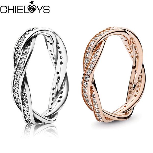 

wedding rings chieloys trendy classical twist rope cubic zirconia finger brand ring for women engagement trinket gifts, Slivery;golden