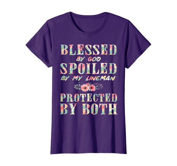 

womens blessed by god spoiled by my lineman wife shirt, White;black