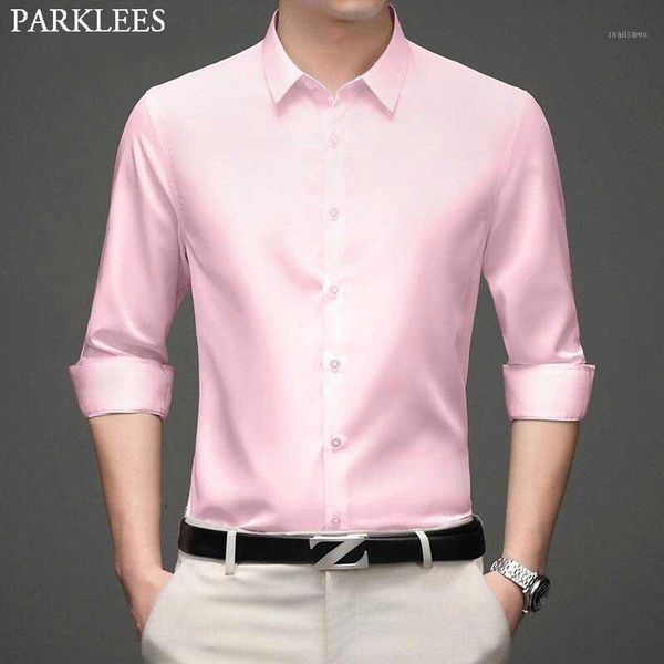 

men's casual shirts pink superfine fabric mens dress 2021 quality slim fit long sleeve formal shirt men non-iron elastic wedding chemis, White;black