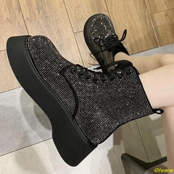 

boots 2021 winter snow women lace up thick fur warm female shoes fashion ankle botas mujer, Black