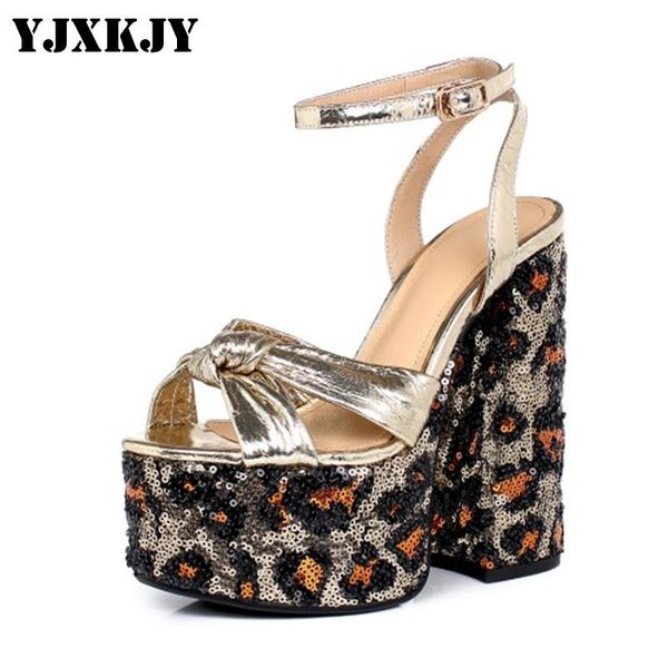 

sandals yjxkjy big size 43 brand real leather glittering bright platform ladies party pumps women thick high heel summer shoes, Black