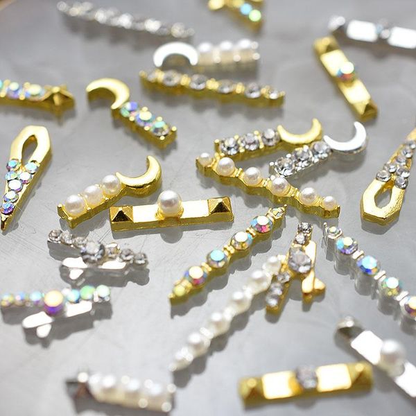 

nail art decorations 2021 10pcs gold 3d simple charm crystal japan rhinestone alloy glitter diy nails accessories supplies, Silver;gold