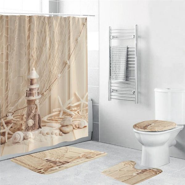 

shower curtain starfish nautical seashell fabric coastal sea shell fishing net marine ocean wooden lighthouse curtains