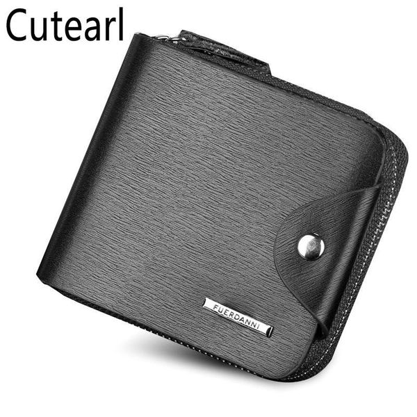 

europe and america retro casual short men's wallet leather zipper clutch three fold para hombre card holder coin money bag wallets, Red;black