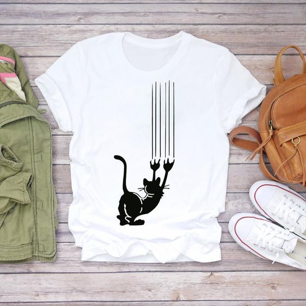 

cat paw funny fashion womens t shirt cute 90s trend animal print graphic female tee, White