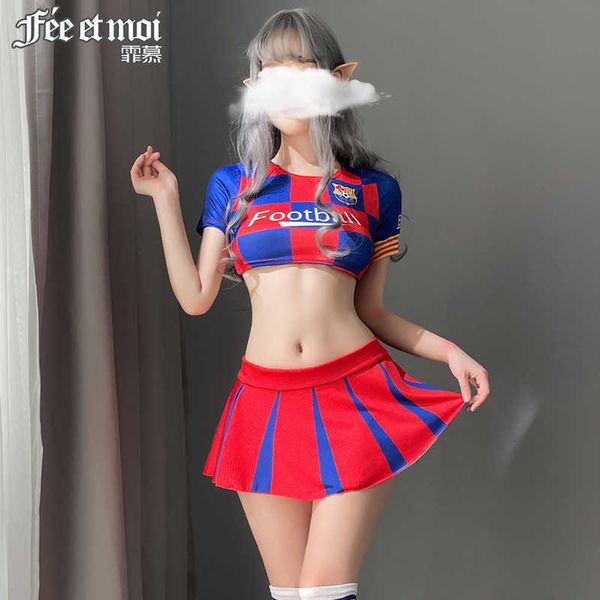 High-end seksi üniforma amigo futbol bebek pileli mini etek dikiş renk tasarım cosplay seksi iç çamaşırı seti Y0913