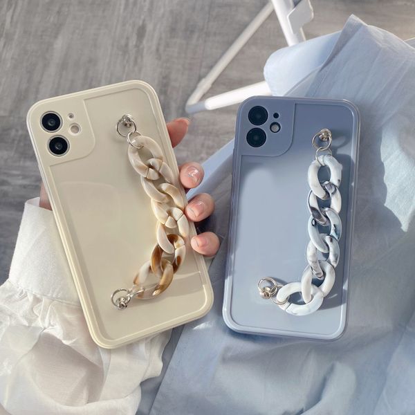 

pure color cellphone cases with marbling chain compatible for iphone 11 12 pro max soft shockproof phone cover case girl phones accessories