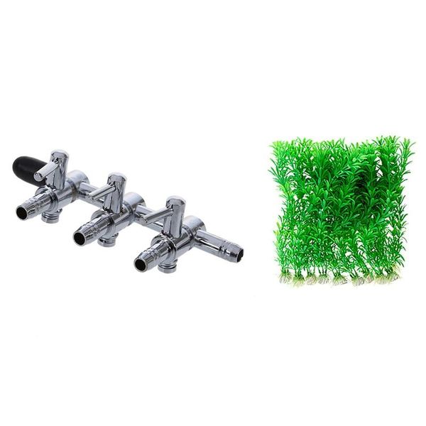 

pcs air flow control distributor aquarium lever pump valve & 10 fish tank grass plants ornament decor decorations