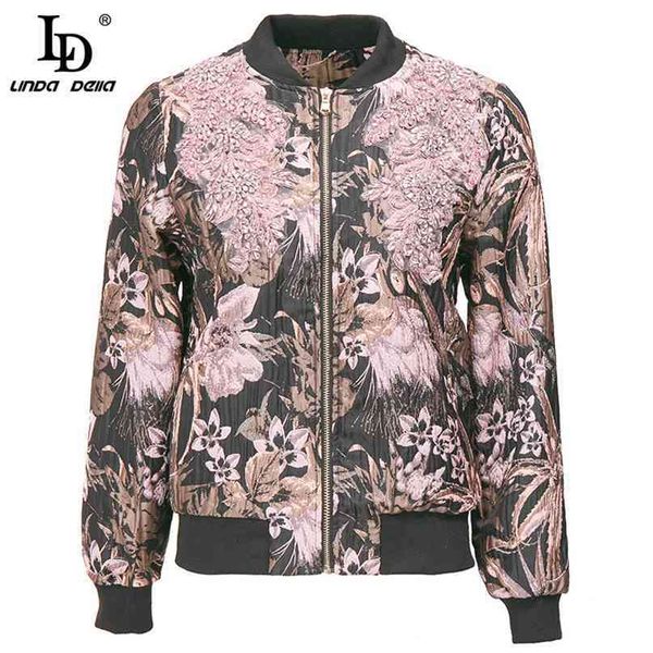 Moda Designer Jaquetas Primavera Casaco Mulheres Lindo Cristal Frisado Vintage Jacquard Outcoat Outwear 210522