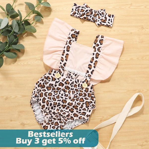 

cute born infant baby girls sleeve leopard print romper bodysuit+headband set outfits hawaii style kid rompers, Blue