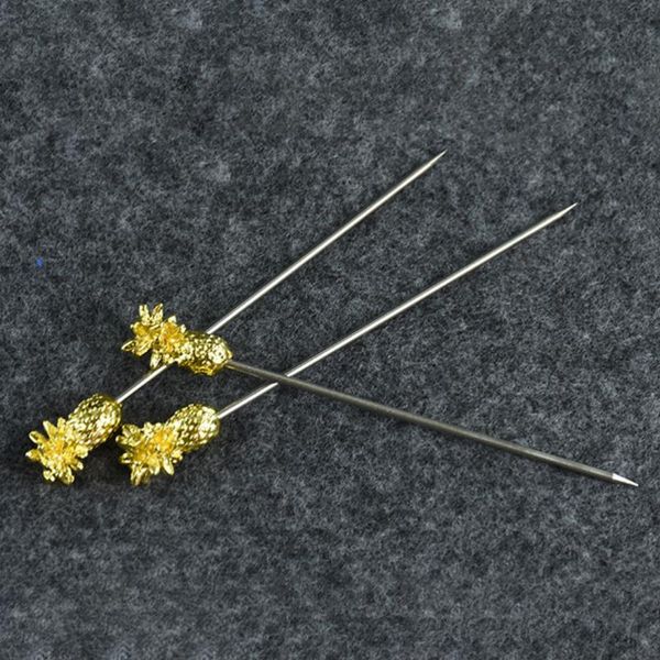 

forks 5pcs stainless steel cocktail picks fruit cake sticks toothpicks appetizer pick for party bar (pineapple head)