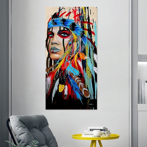 

unframed indian woman color oil painting feather creative canvas poster