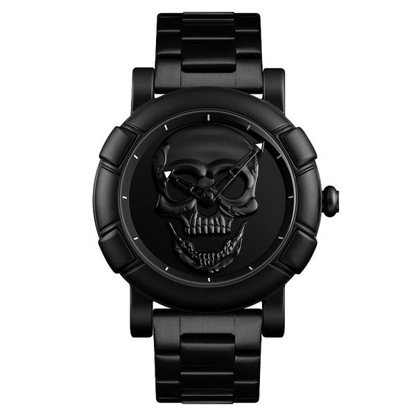 

wristwatches skmei skull watch luxury creative men quartz stainless steel clock male waterproof relogio masculino 9178, Slivery;brown