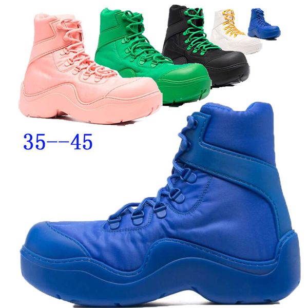 

2021 men blue soles bottega boots hiking boot wellington boots women front lace-up fastening puddle chunky tpu rubber sole boots 35--45, Black