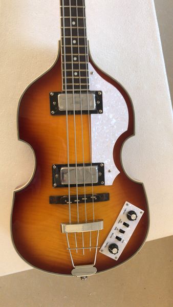 McCartney Hofner H500/1-CT Contemporary Violin Deluxe 4 Corde Chitarra Tabacco Sunburst Basso Elettrico Flame Maple Top Back 2 511B Staple Pickups