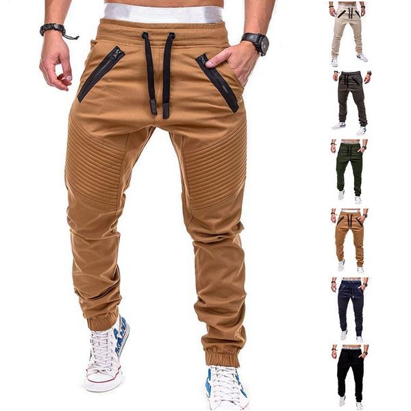 

running pants men casual jogger breathable sportswear hip hop harem pencil solid sweatpants male multi-pocket trousers, Black;blue