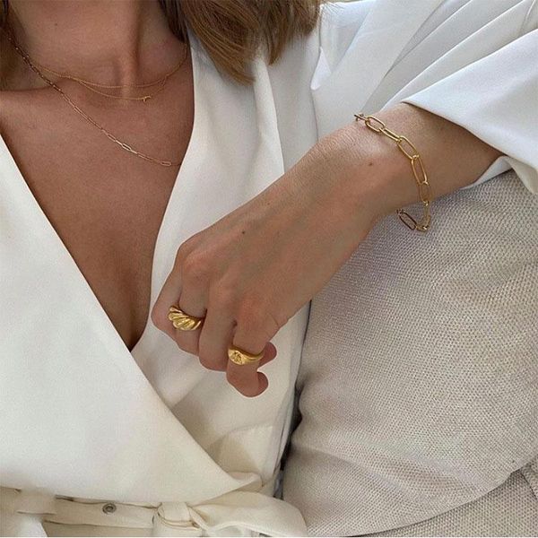 

cluster rings gold silver color twisted croissants threads geometric for women minimalist chunky vintage jewelry, Golden;silver