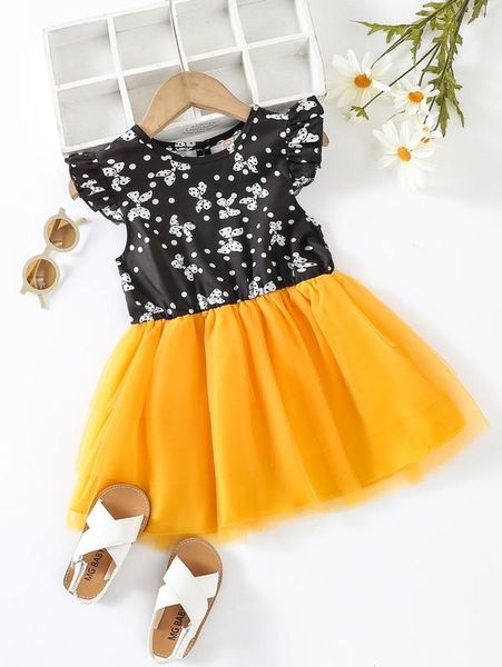 

toddler girls polka dot & bow print layered ruffle hem dress she, Red;yellow