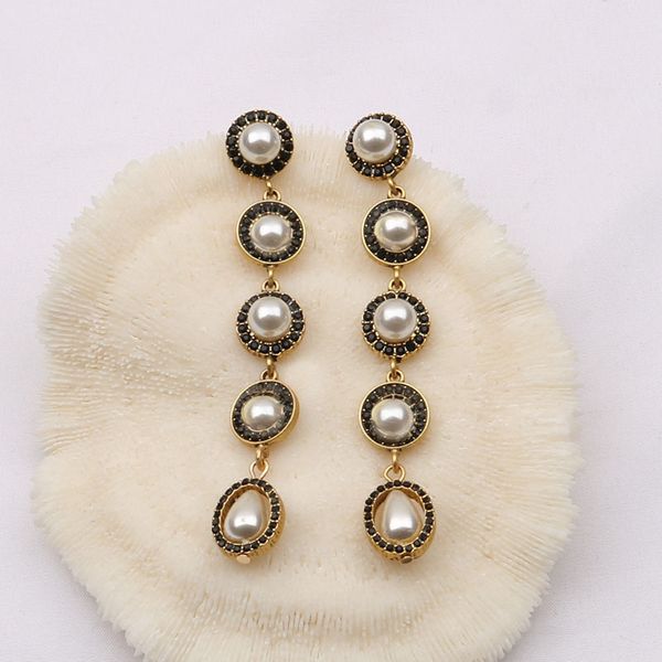 

18k gold plated luxury brand designers letters print stud dangle hoop geometric exaggerate women tassel crystal rhinestone pearl earring wed, Silver