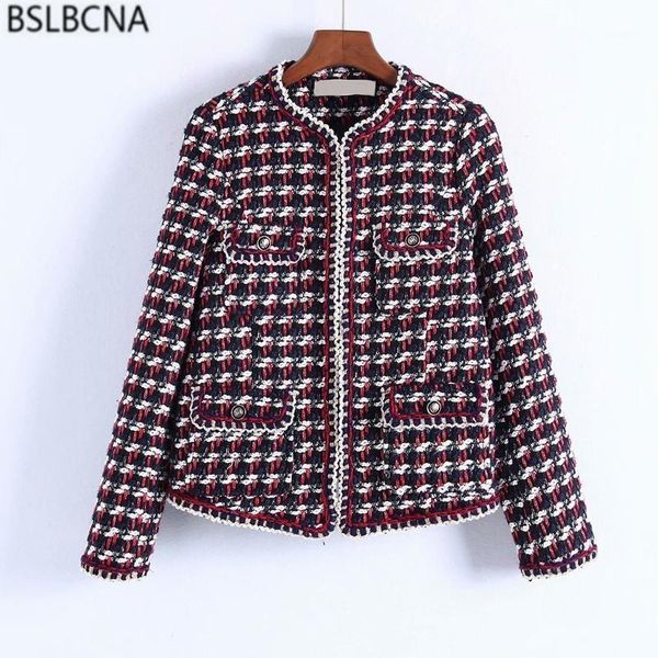 

women's jackets autumn winter coat female crochet texture short jacket women pocket casual 2021 european vintage plaid plus size clothe, Black;brown