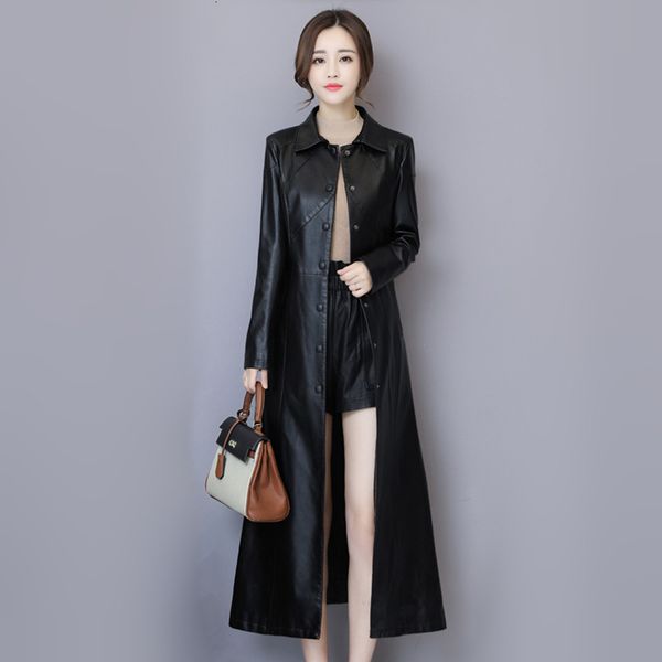 

women's trench coats women sheepskin autumn winter fashion keep warm long jacket thicken genuine leather suede outerwear female fj, Tan;black