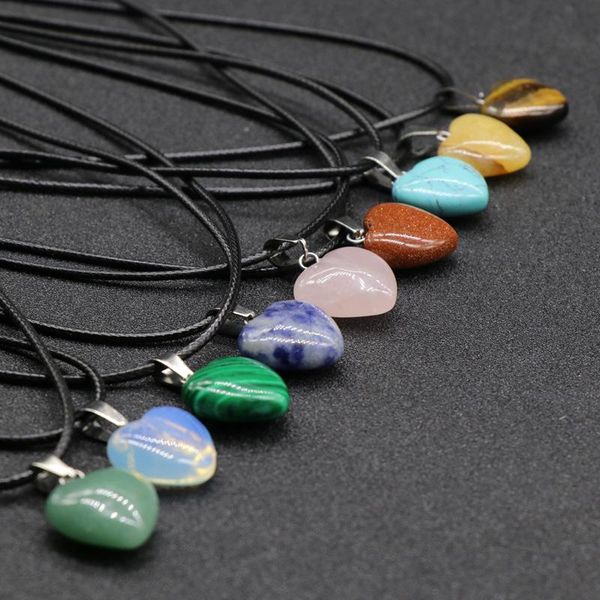 

lover gifts heart shape natural stone pendant necklaces rose crystal opal quartz aventurine tiger eye suspension, Silver