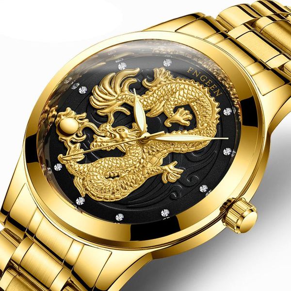 

wristwatches 2021 golden dragon quartz watch mens watches fashion man clock stainless steel relogio masculino, Slivery;brown