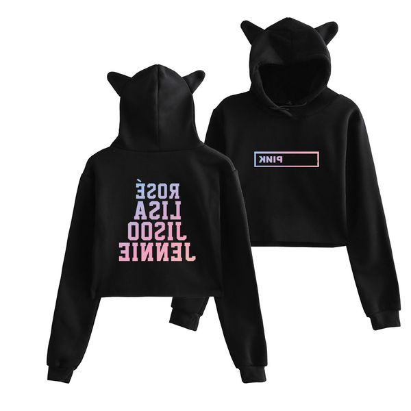 

men's hoodies & sweatshirts k-pop hoodies moletom feminino algodÃ£o novo rosa quente moda tendÃªncia gato orelha curto harajuku meninas, Black