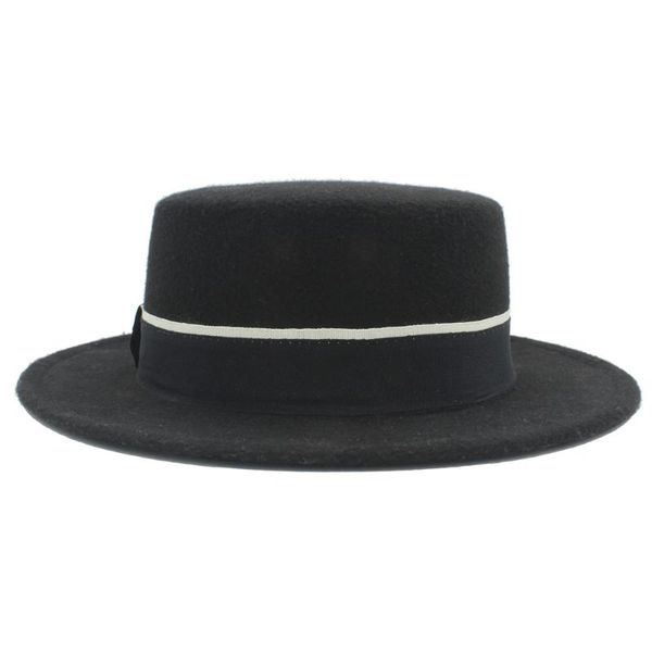 

stingy brim hats women men wool flat homburg fedora hat lady gentleman winter autum jazz boater pork pie caps black ribbon size 56-58, Blue;gray