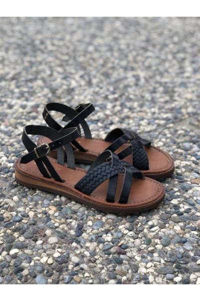 

sandals rhodes black real leather women