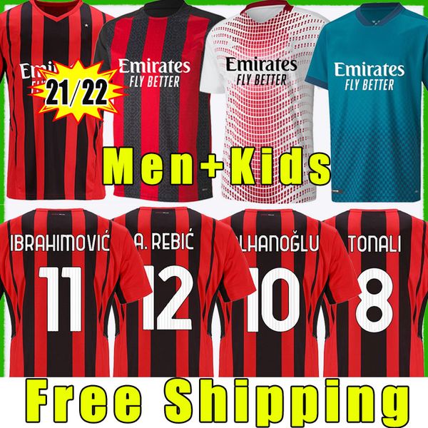 

AC milan 20 21 22 soccer jersey IBRAHIMOVIC BRAHIM BENNACER KESSIE ROMAGNOLI CALHANOGLU 2020 2021 2022 football shirt TONALI REBIC maillot men + kids kit thailand, Third kids