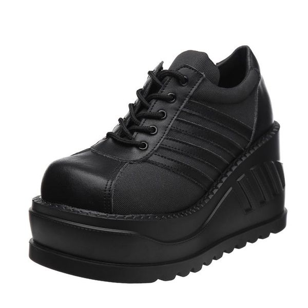 

dress shoes punk japanese leather big head super thick bottom tie goth retro slope with muffin jk uniform single-shoe girl, Black