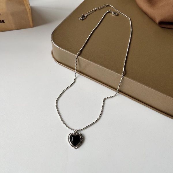 

pendant necklaces 2021 simple style black crystal heart necklace korean clavicle ladies party jewelry decoration, Silver