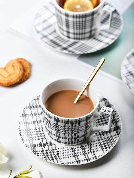

nordic style coffee cup set small exquisite hanging ear espresso black and white lattice afternoon tea ceramic teapot cups & saucers