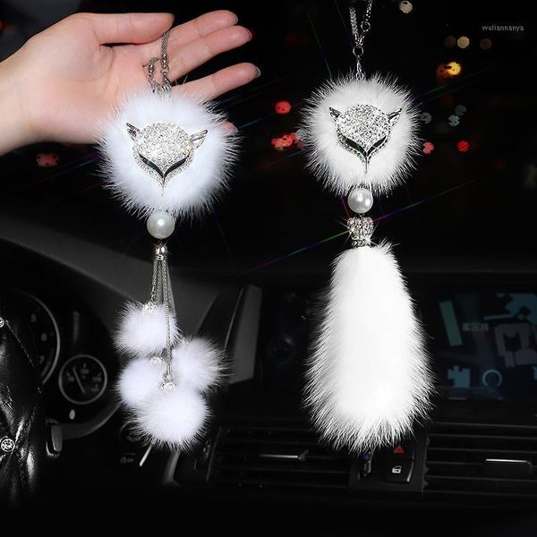 

fashion plush rear view mirror ornament car hanging accessories for girls bling diamond pendant cute1