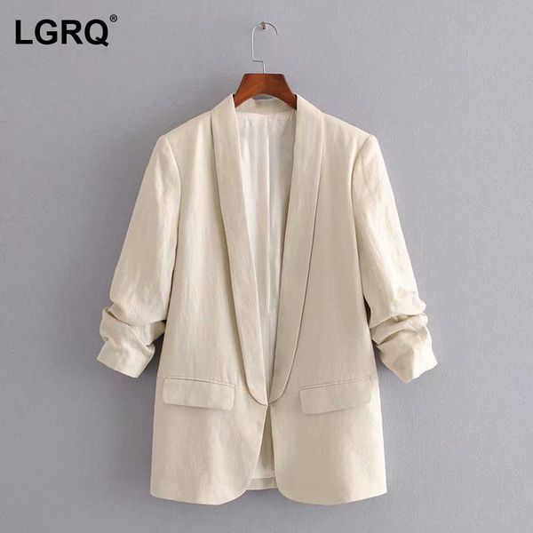 

women's suits & blazers [lgrq] women solid vintage casual blazer shawl collar long sleeve loose fit jacket fashion tide spring autumn 2, White;black
