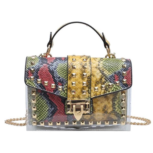 

evening bags luxury exquisite design 2021 summer snake print transparent small square bagrivets personality handbag shouldercross bag