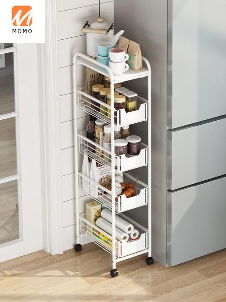 

kitchen refrigerator gap storage rack 25cm wide drawer-type multi-layer narrow trolley bottles & jars