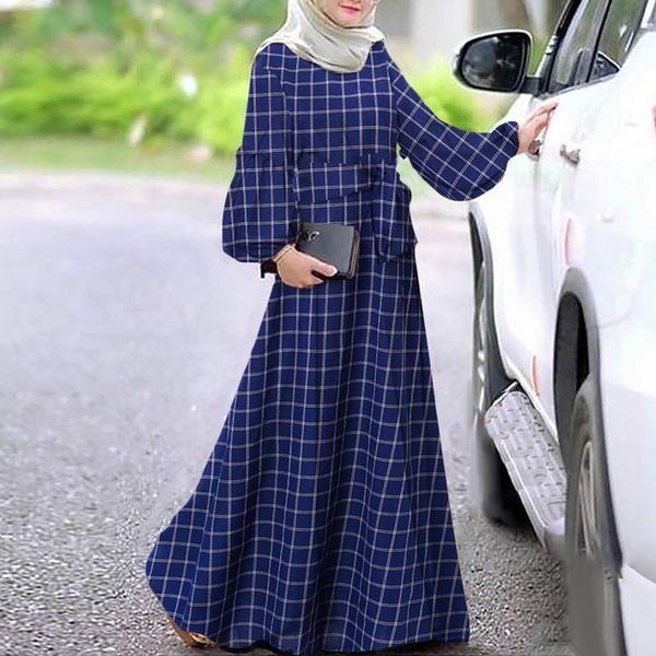 

women's blouses & shirts kaftan long sleeve plaid check dress zanzea women vintage printed muslim hijab spring vestido abaya turke, White