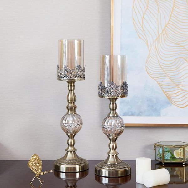 

europe carving candleholders decoration retro metal iron craft crystal glass candlestick candlelight dinner props home decoratio candle hold
