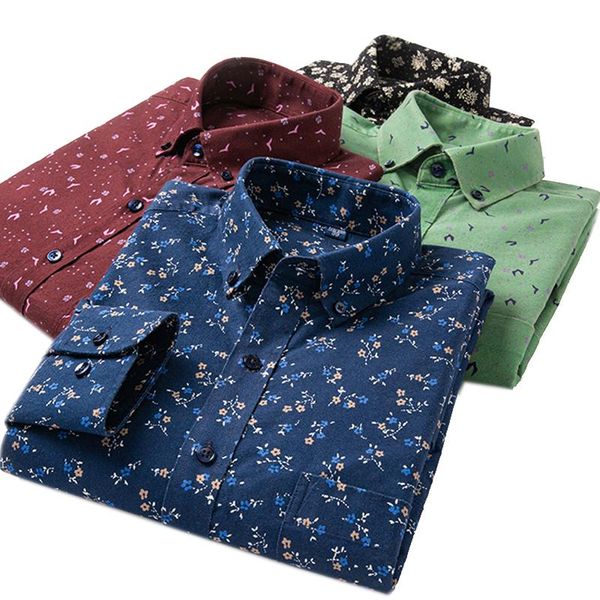 

men's casual shirts 100% cotton mens floral brand shirt for summer spring vintage fashion pocket turndown collar long sleeve male a0911, White;black