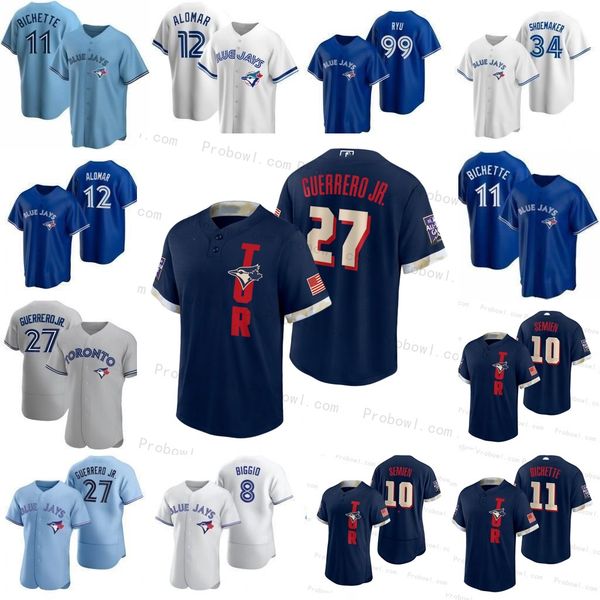 

2021 all star game custom 27 vladimir guerrero jr. jersey 4 george springer toronto cavan biggio joe carter bo bichette alomar jays teoscar, Blue;black