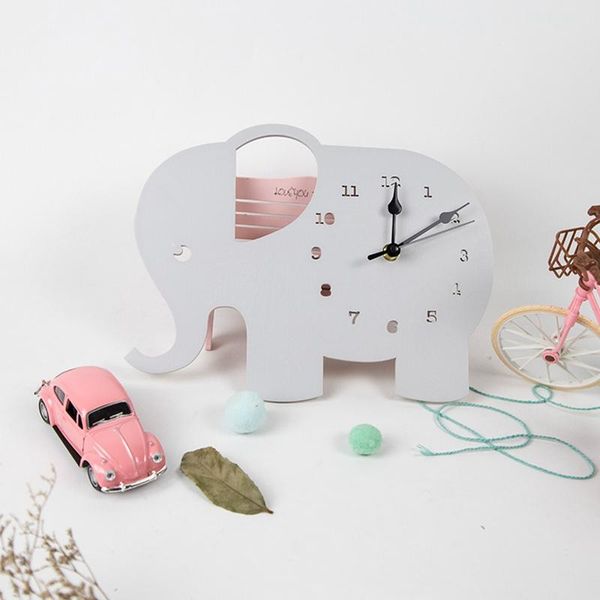 

wall clocks 1pc mute wooden clock elephant shaped kids room home decoration hanging needle wall-clock