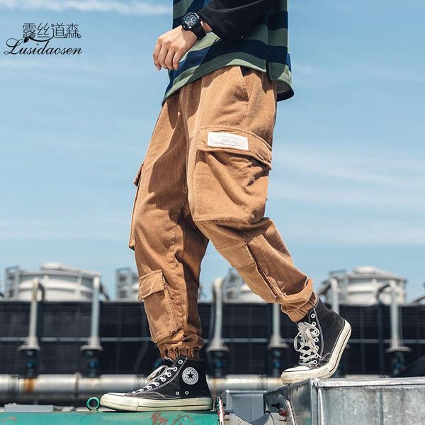

men's pants streets, national tide, corduroy, loose, long-term, heavy-duty pants., Black