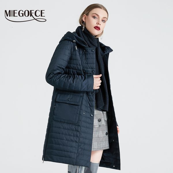 

miegofce new collection women's spring jacket stylish coat with hood and patch pockets double protection from wind trench 200919, Black