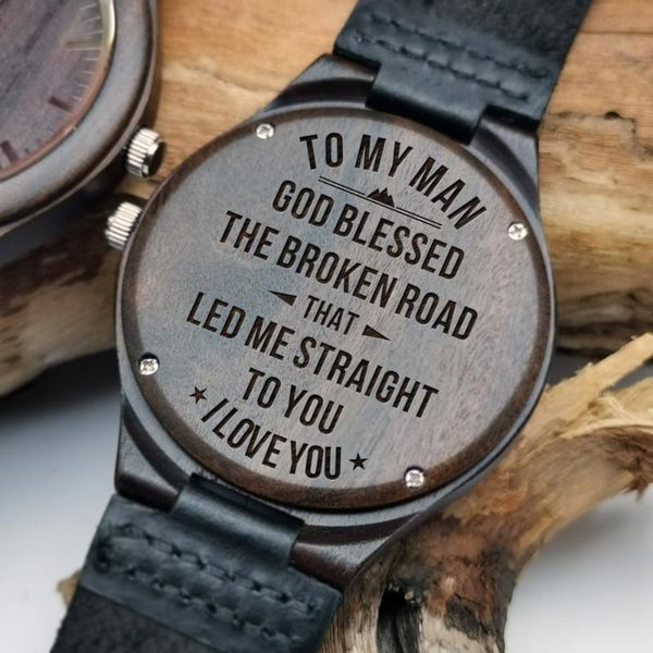 

to my boyfriend's back carved blessing, leather watch with sandalwood wristwatches, Slivery;brown