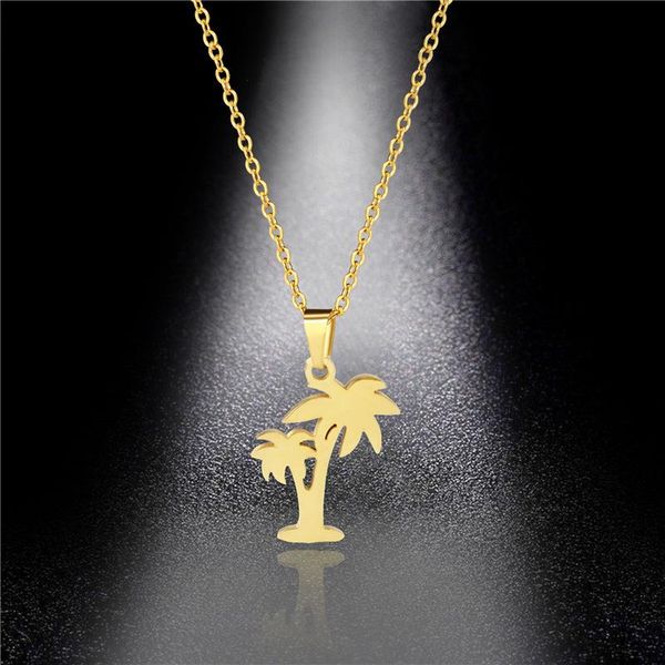 

pendant necklaces coconut tree necklace tide girl stainless steel hollow small fresh factory direct, Silver