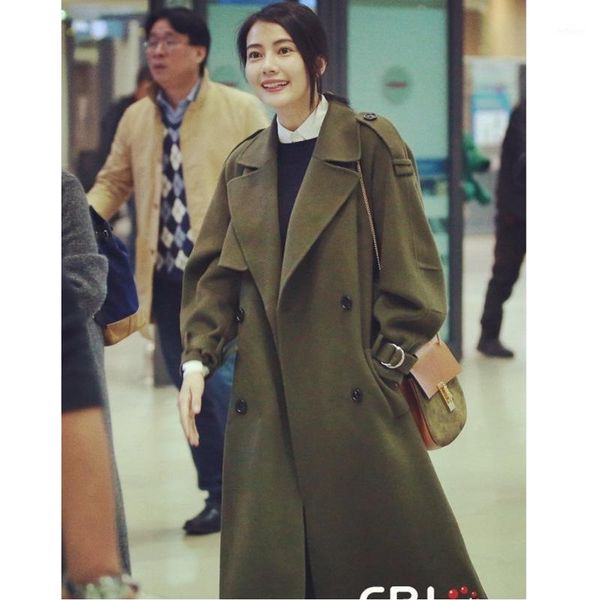 

women's wool & blends gao star with the model of qiu dong season leisure cloth coat loose long knee-length dress, Black