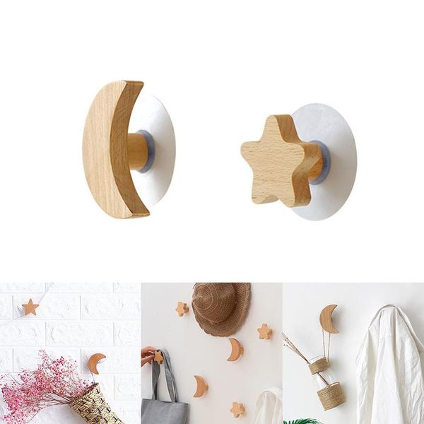 

nordic style star moon shape hooks wall mounted decoration wooden hanger rack for towels coat bags clothes storage hook & rails