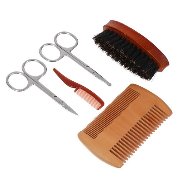 

hair brushes 5pcs mustache comb nose scissors men's beard trim set, Silver